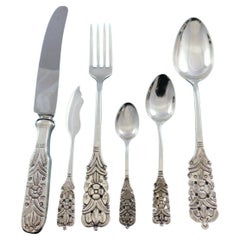 Aztec Rose Mexican Sterling Silver Flatware Set Service 36 Pieces Dinner Floral
