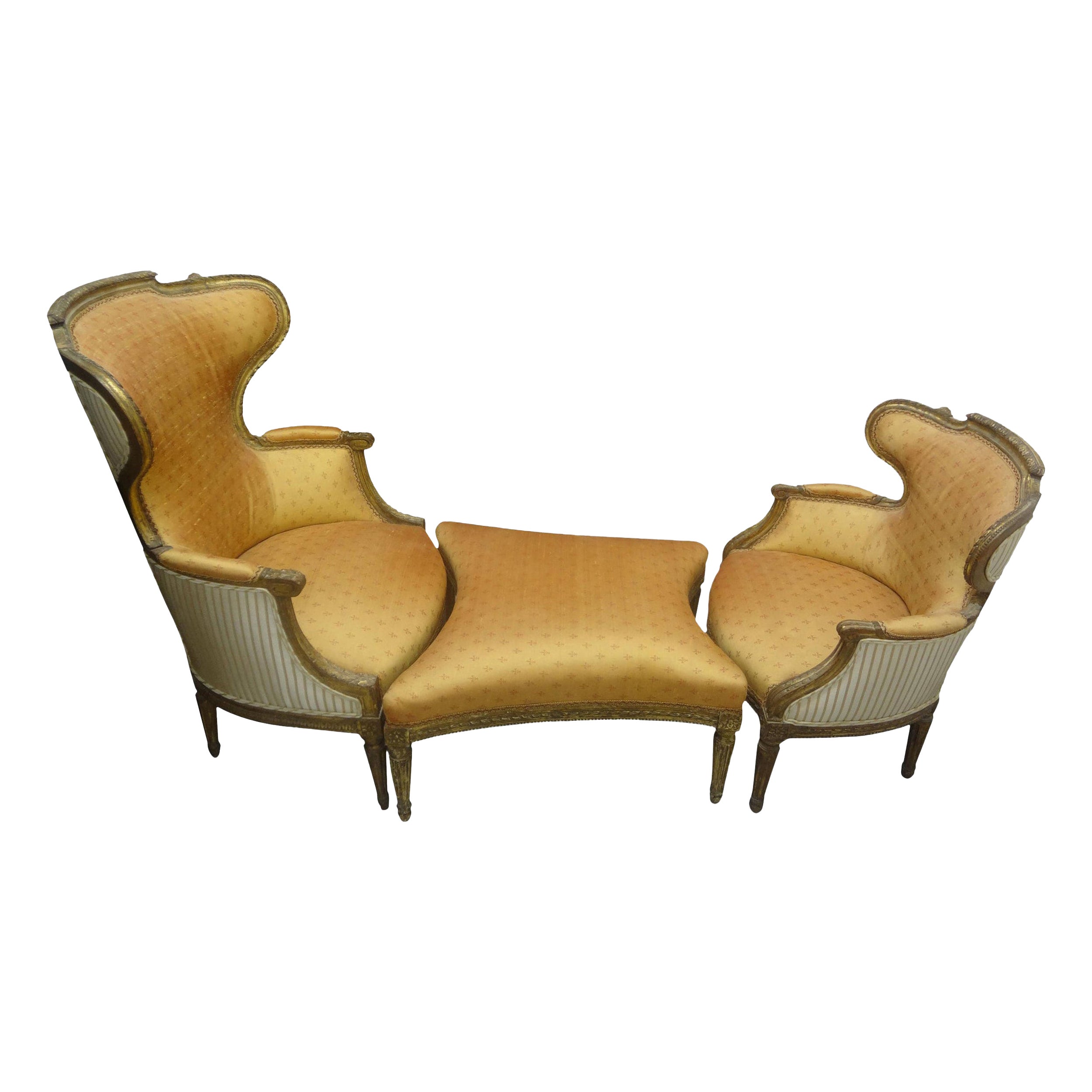19th Century French Louis XVI Style Giltwood Duchesse Brisee