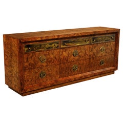 Used Burl Wood and Acid-Etched Brass Dresser by Bernhard Rohne for Mastercraft, 1970s