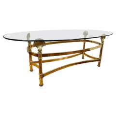 MCM Maison Jansen Inspired Brass Shell and Glass Oval Cocktail Coffee Table