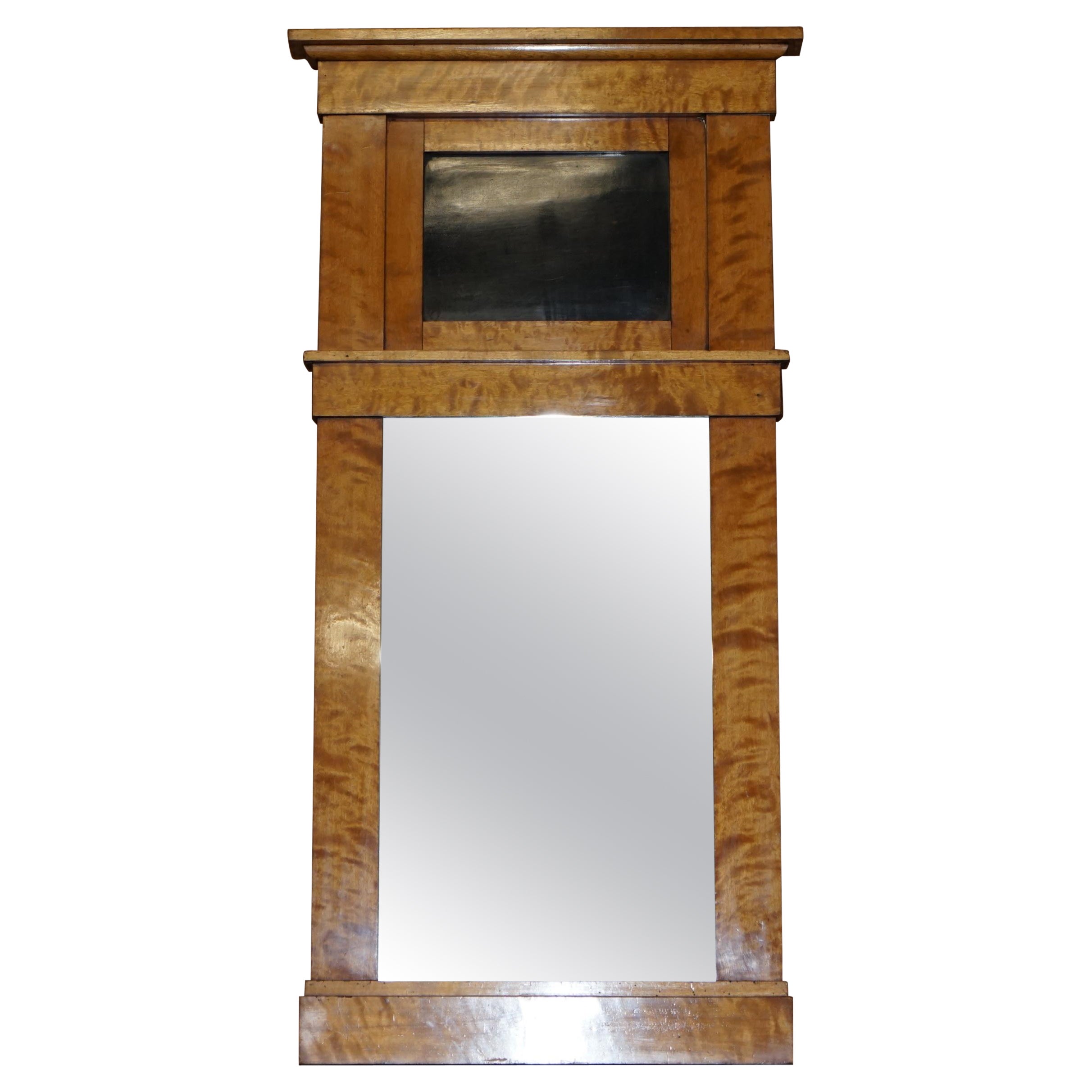 Stuning Antique circa 1880 Neoclassical Biedermeier Maple Wall Mirror with Foxed For Sale