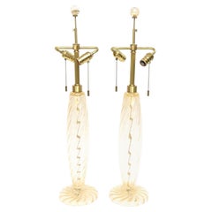 Seguso for Donghia Murano Glass Lamps with Gold Dust and Gold Aventurine Pair of
