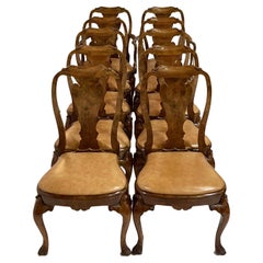 George III Style Burton Ching Burl Walnut Dining Chairs, Set of 10