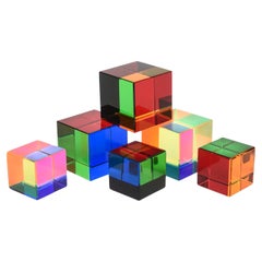 Six Laminated Lucite Vasa Mihich Signed Interchangeable Cubes Sculpture