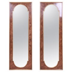 William Doezema for Mastercraft Hollywood Regency Burl Wood Tall Mirrors, Pair