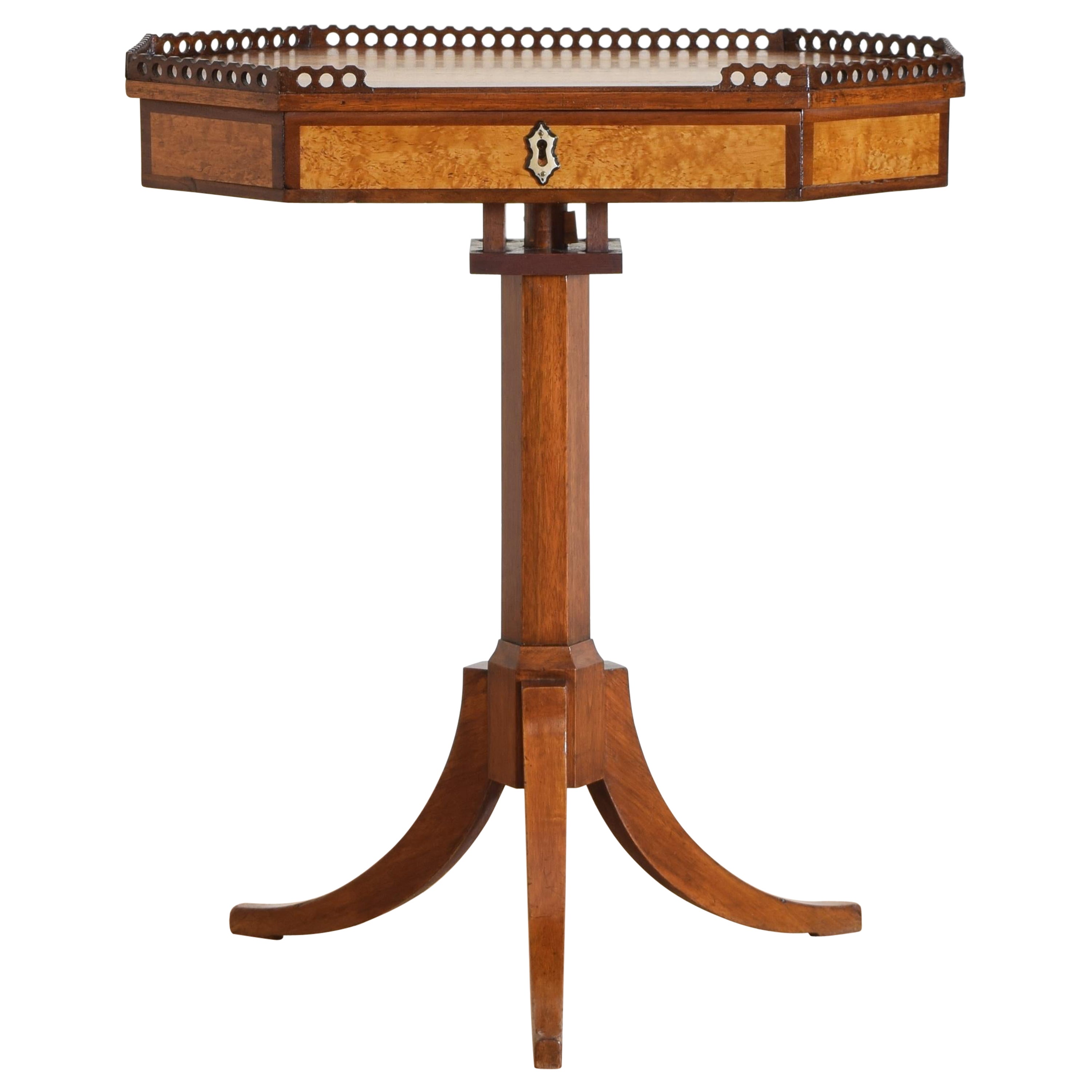 Swedish Galleried Swivel Work Table in Maple and Walnut, ca. 1887