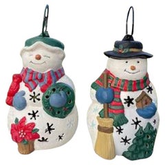 Old Vintage Pair Hand Painted Happy Snow Elves Couple  Lighting Lanterns