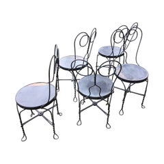 Antique Bistro Chairs Wrought Iron Ice Cream Parlor Chairs Set of 5 Distressed