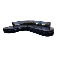 Iconic Mid-Century Modern 1970s Serpentine Black Patent Leather Sectional Sofa