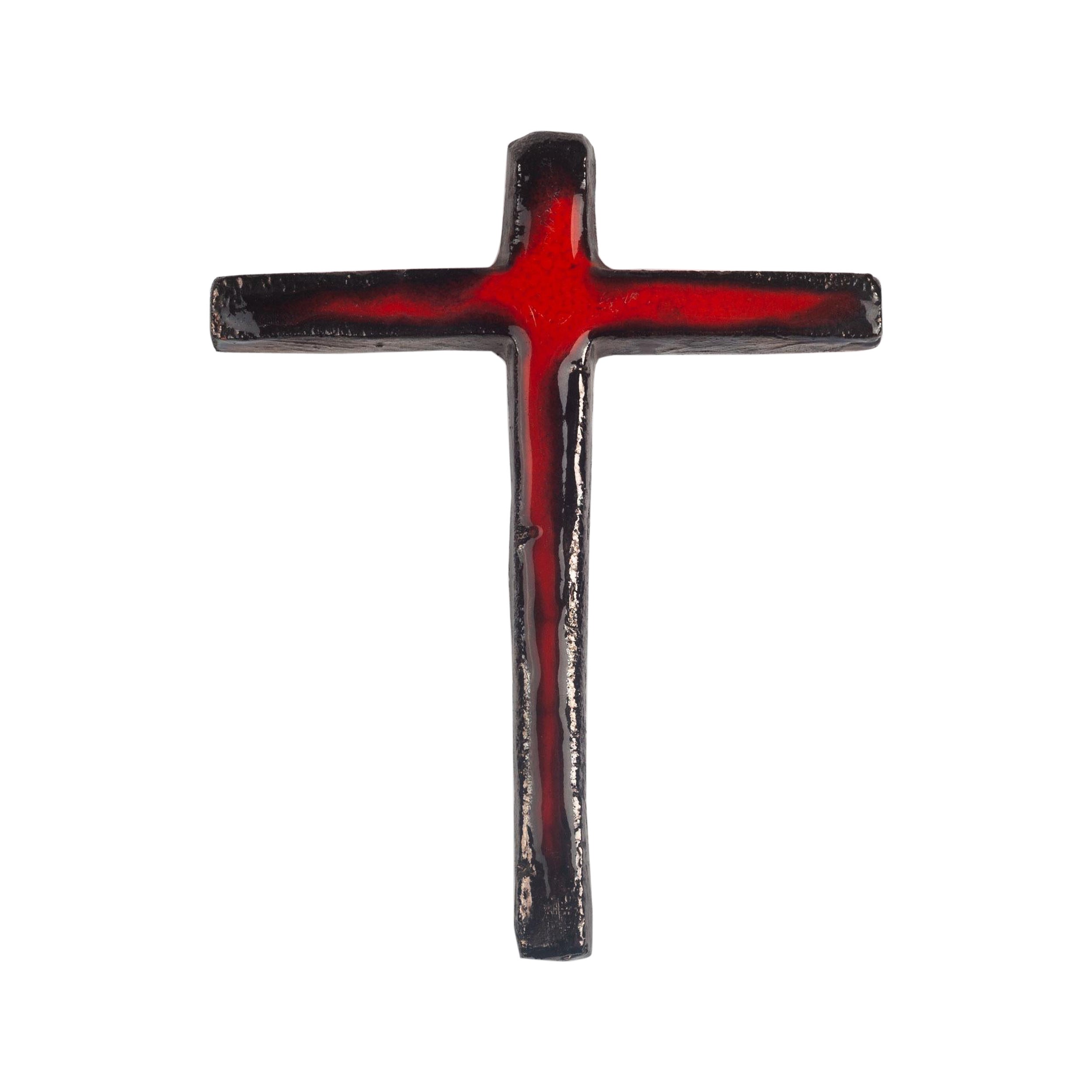 Glossy Red and Black Mid-Century European Crucifix, 1960s