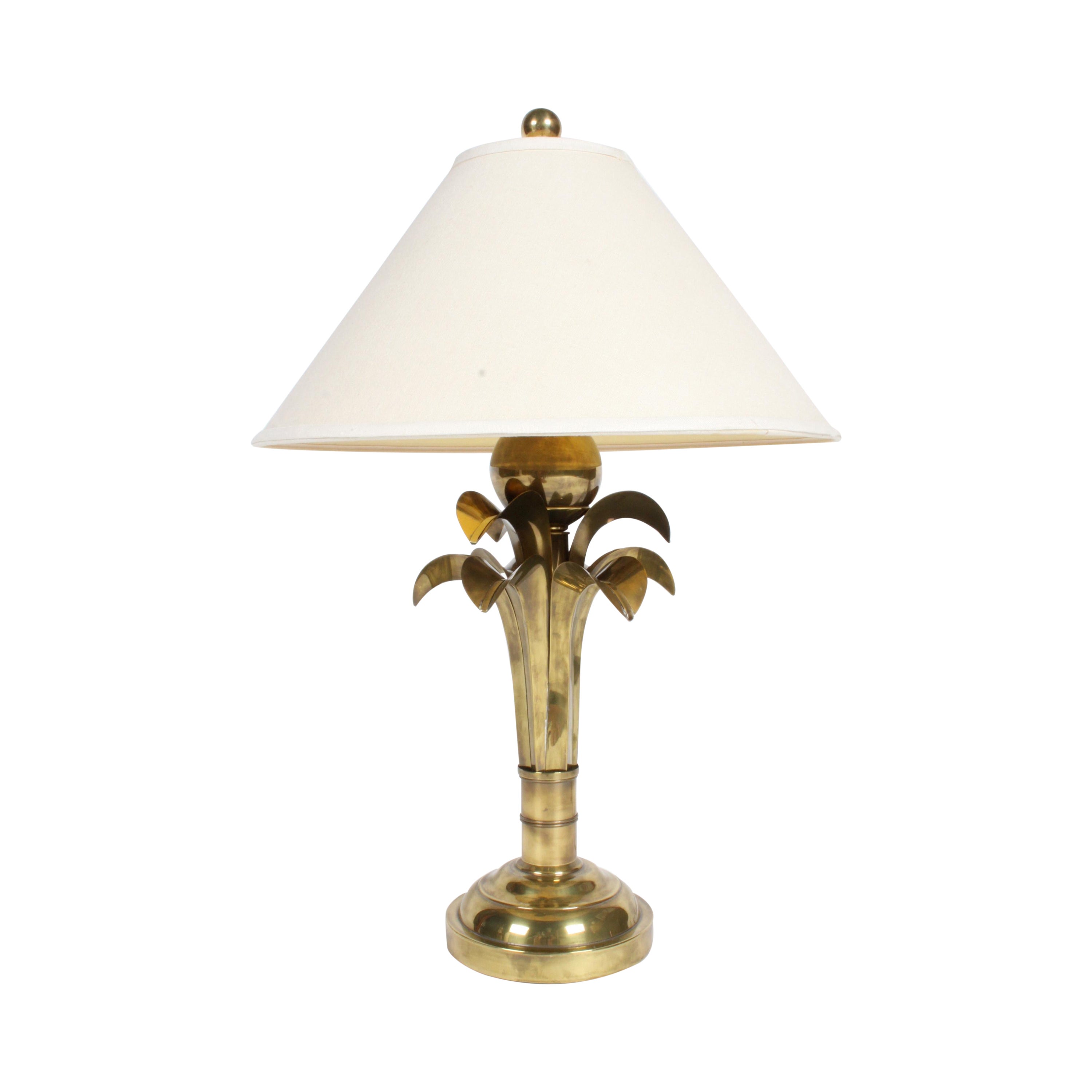 Hollywood Regency Brass Palm Leaf Tree Lamp circa 1970s by Hart Associates For Sale