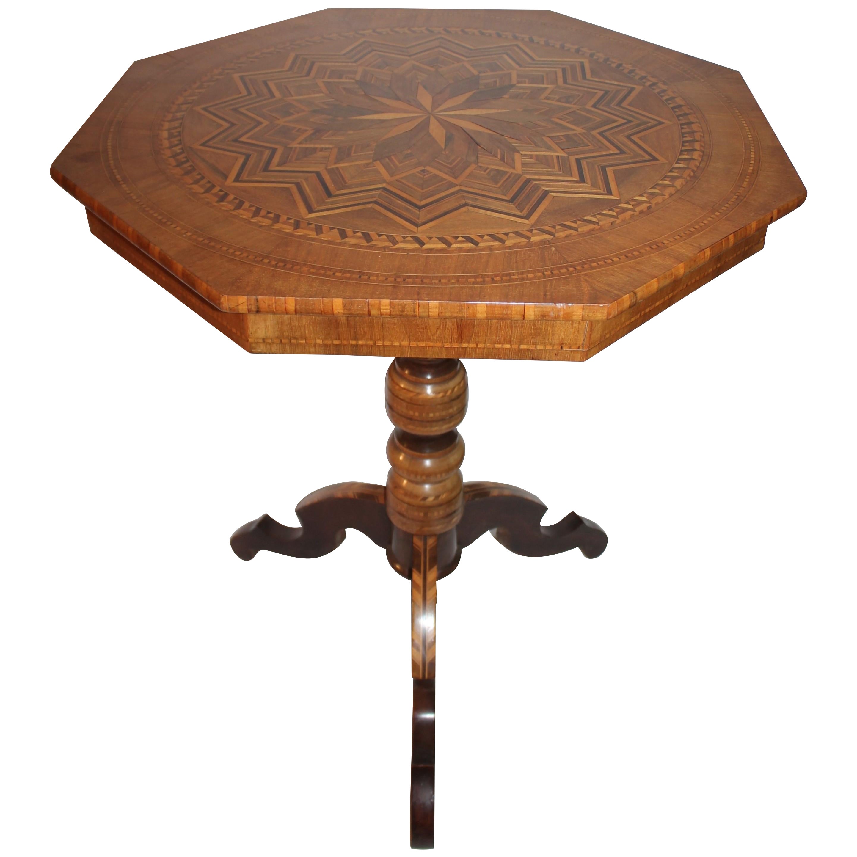 19Thc Italian Star Inlaid Pedestal Table