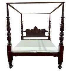 19th Century West Indies Carved Mahogany 4 Post Bed “California King”