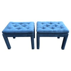 Pair of Navy Blue Suede Pillow Top Ottomans