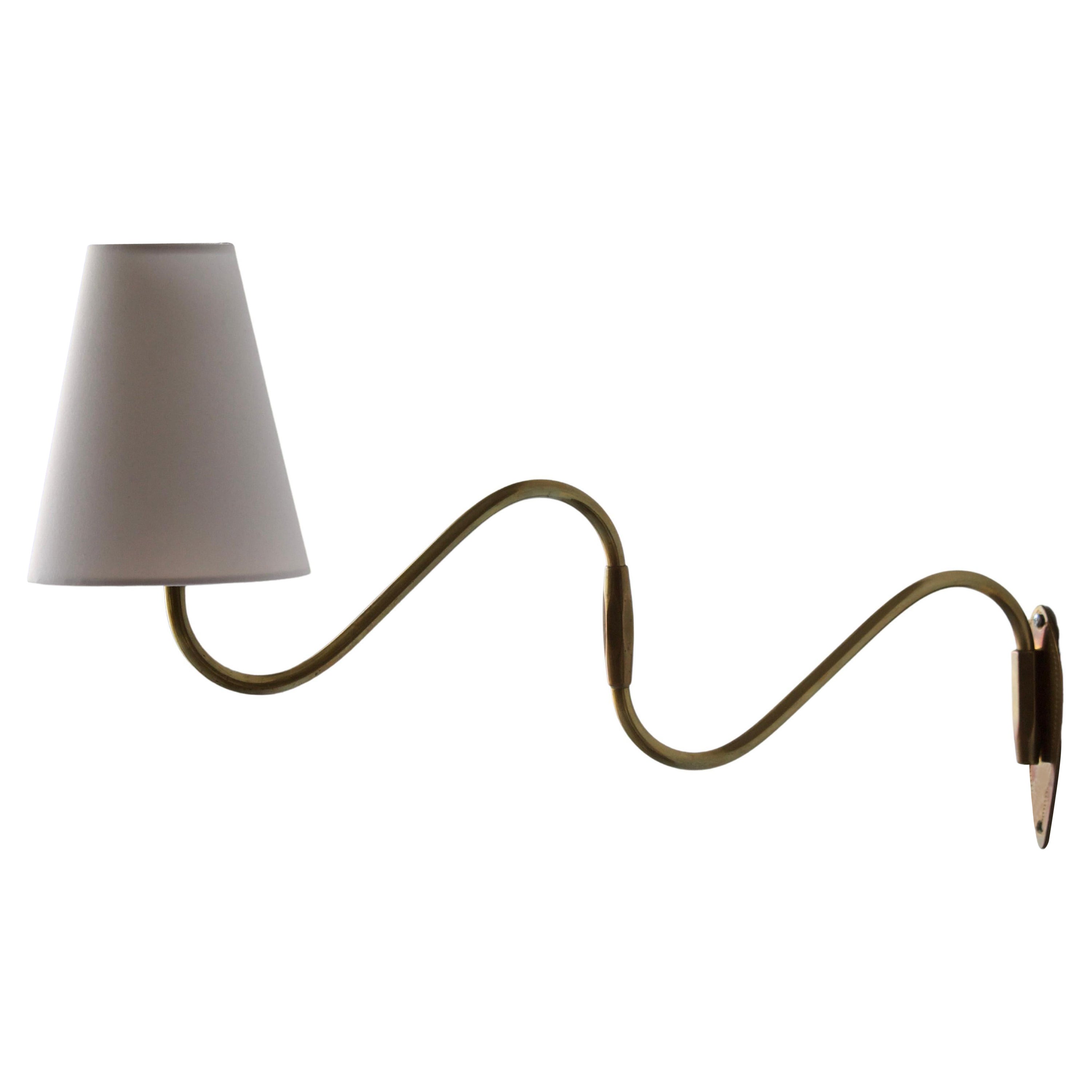 Danish Designer, Adjustable Wall Light, Brass, Fabric, Denmark, 1940s
