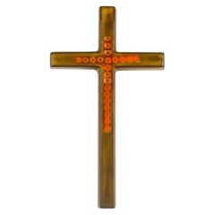 Mid-Century European Crucifix, Olive Green and Orange, 1960s