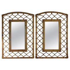 1970s French Pair of Rare Design Bamboo Mirrors