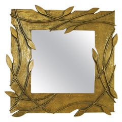 1950s French Unique Branch Design Bronze Square Mirror