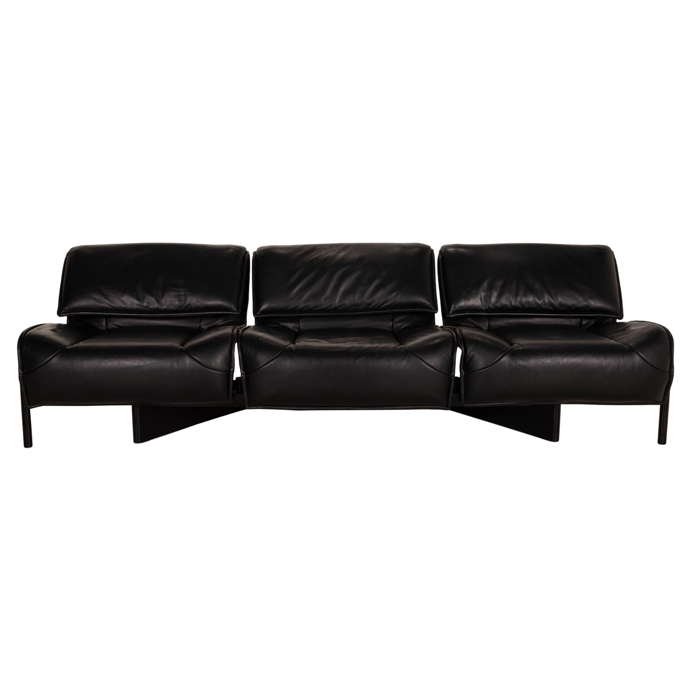 Cassina Veranda Leather Sofa Black Three-Seater Couch Function For Sale
