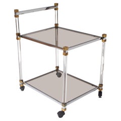 1970s French Chrome and Brass Bar Cart with Lucite & Glass