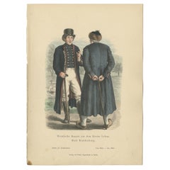 Antique Costume Print of Farmers from the Region of Lebus, Poland, c.1880