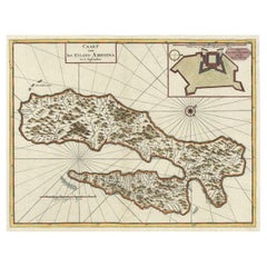 Antique Map of Ambon Island, Indonesia with Inset of Castle Victoria, 1726