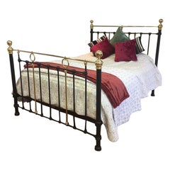 Antique English Victorian Brass and Iron Metal Bed Frame in Black