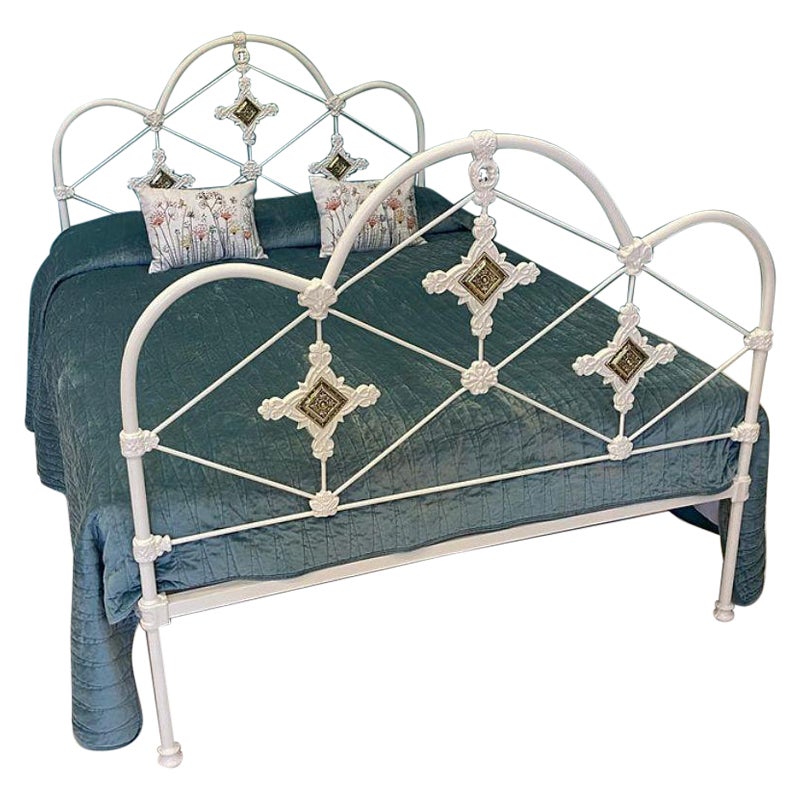 Double 4'6", English Victorian Iron and Brass Metal Bed Frame Brass