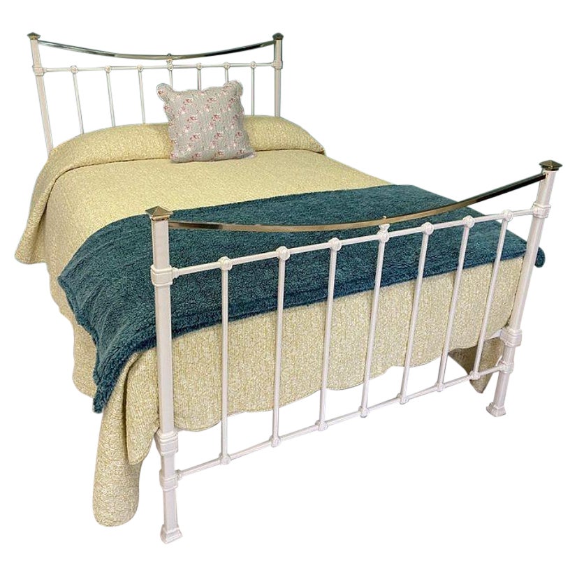 Double (4'6") English Edwardian Brass & Iron Metal Bedstead with Square Posts