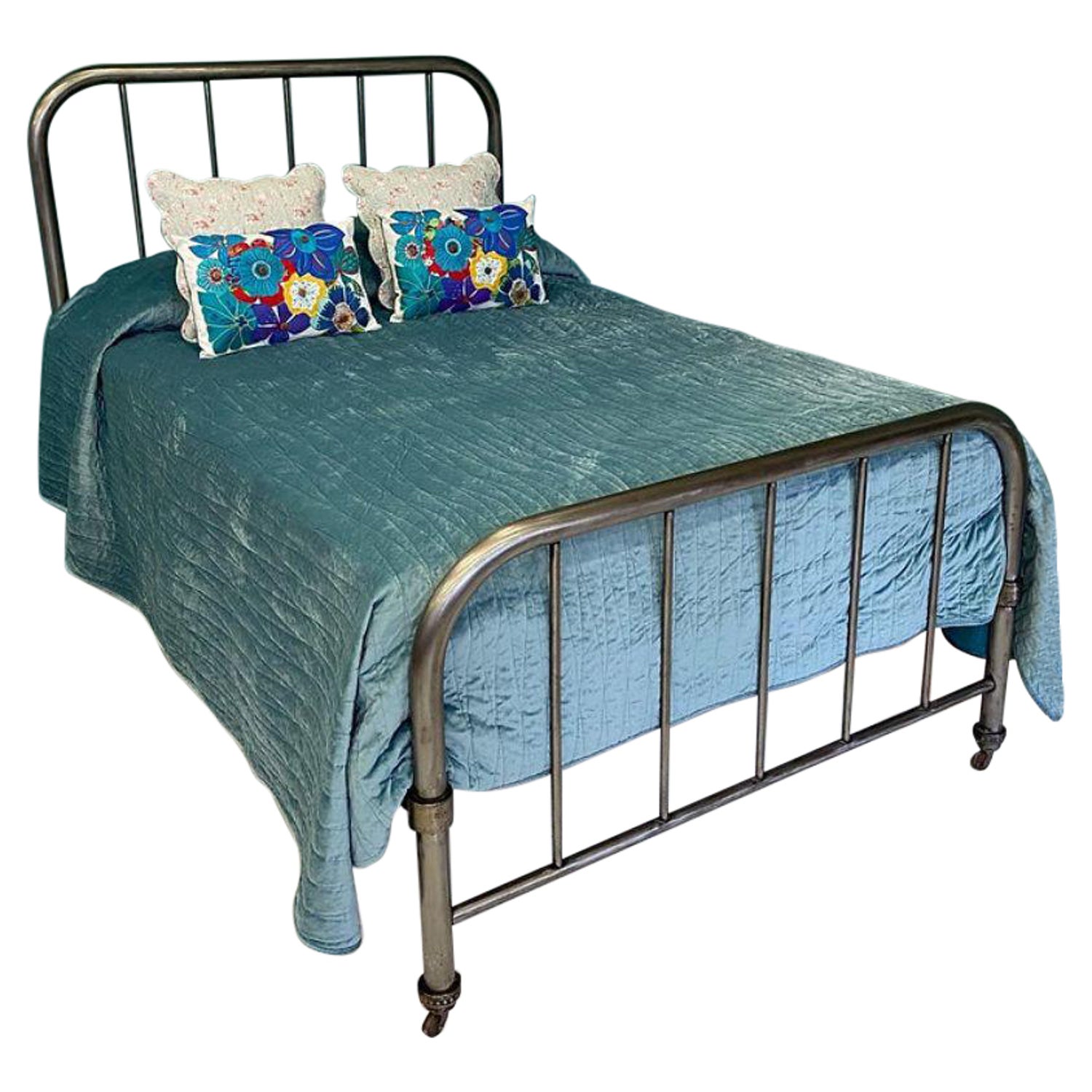 Double 4 6 English Victorian Utilitarian Burnished Metal Iron Industrial Bed For Sale At 1stdibs