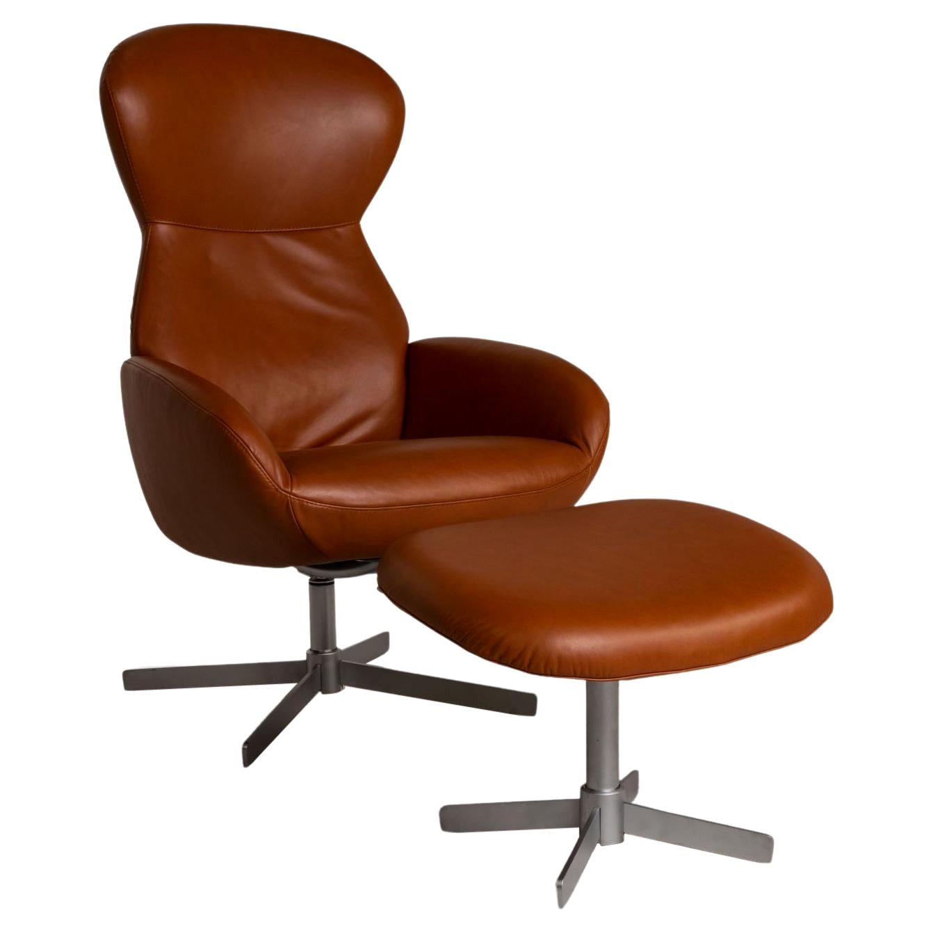 BoConcept Athena Relax Leather Armchair Brown Incl. Stool For Sale