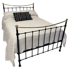 Antique Edwardian Double (4'6") Iron and Brass Bedstead Finished in Black
