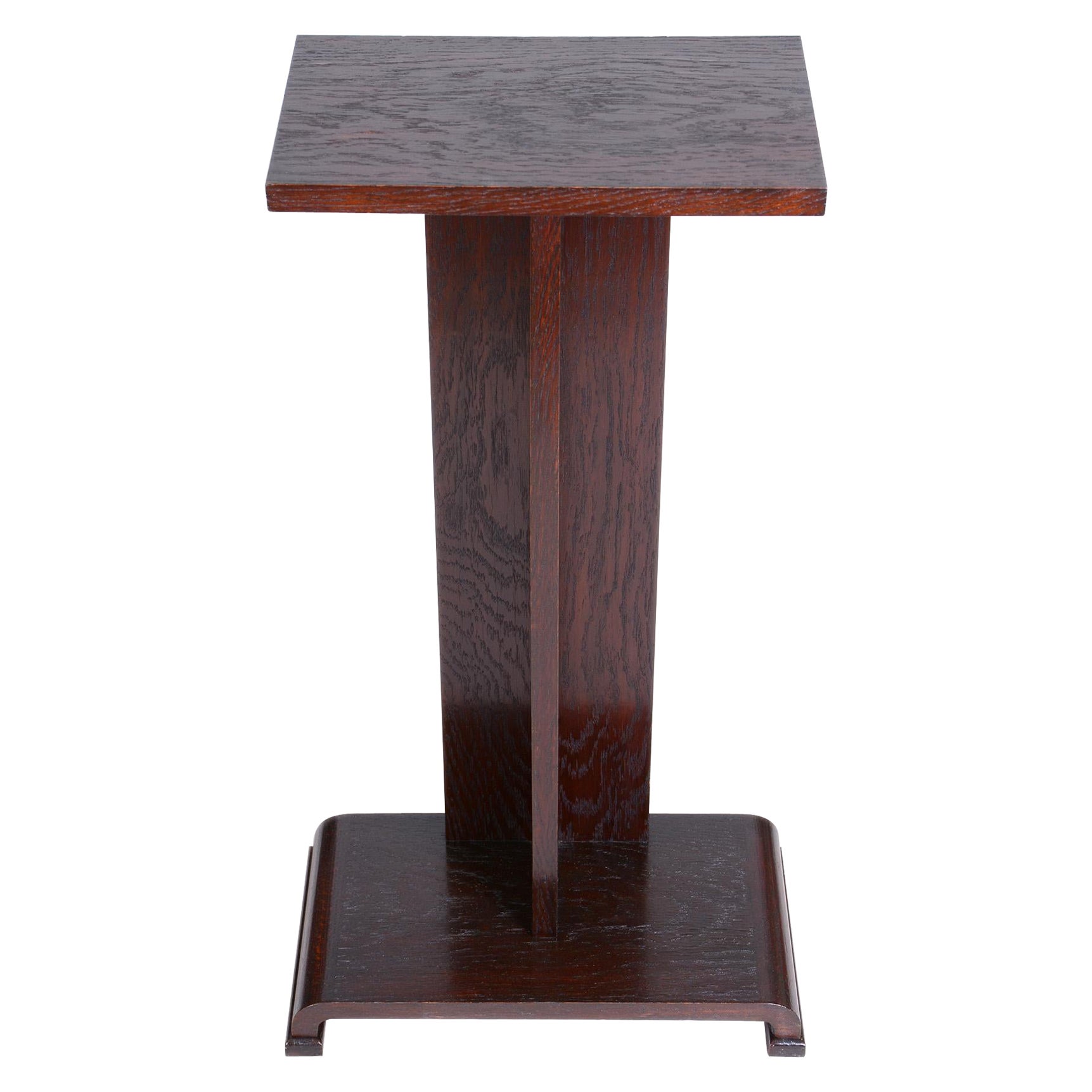 Restored Brown Pedestal Made in the 1930s in Czechia, Made Out of Oak, Art Deco For Sale