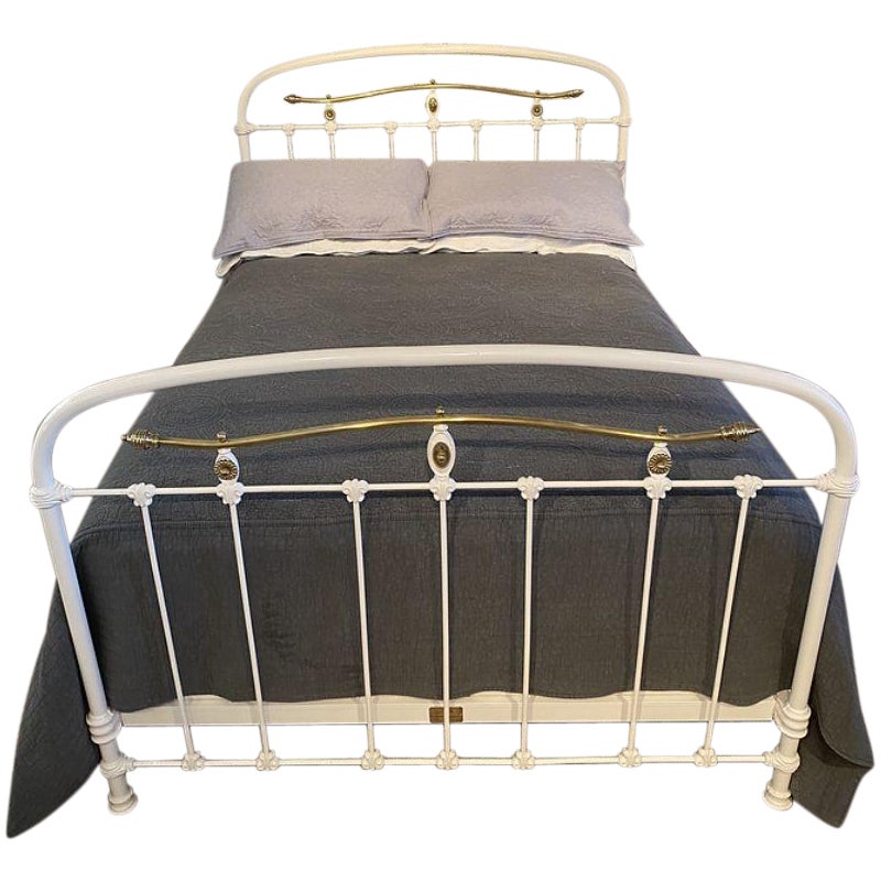 Double 4'6", English Victorian Iron and Brass Metal Bed Frame Brass
