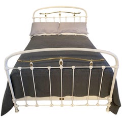 Antique French Double (4'6" wide) Iron Metal Bed with Brass Detailing