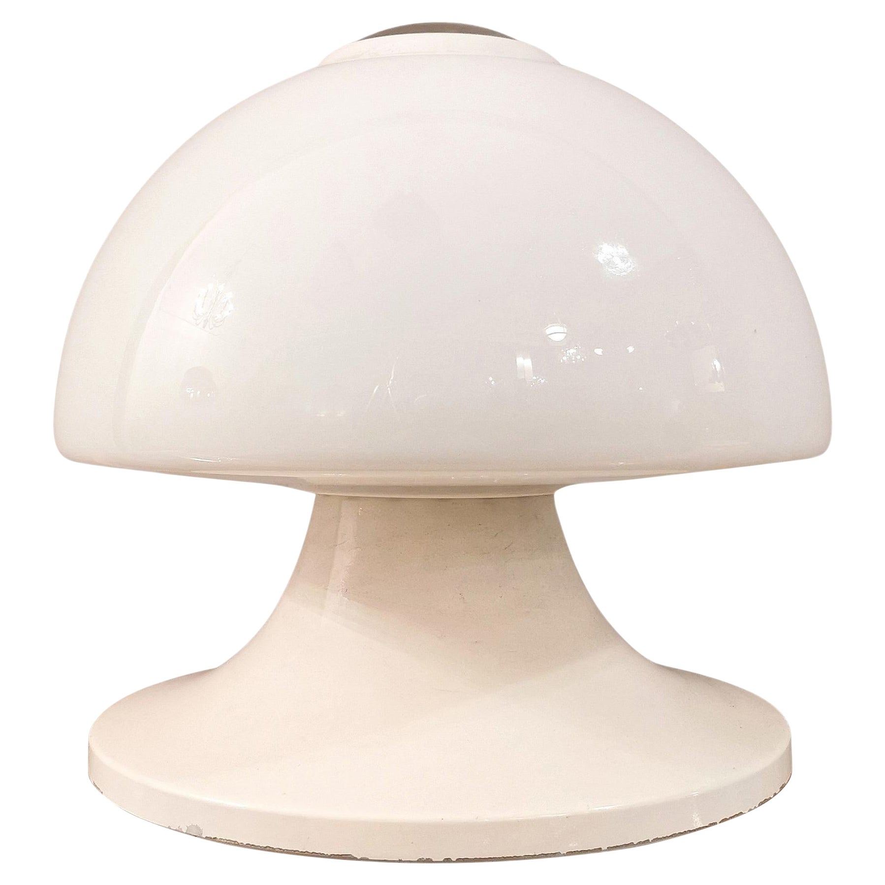 Mid Century Table Lamp Milk Glass Aluminum White Lighting Italian Design 1960s