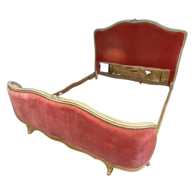 Kingsize 5' Antique French Upholstered Bed with Pretty Side Rail and