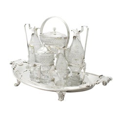 Antique George III Sterling Silver and Cut Glass Cruet Service by Paul Storr