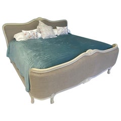 Emperor (7') Wide French Upholstered Bed, Newly Painted and Upholstered