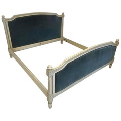 Superking (6') Antique French Upholstered Bed with Columns Louis XV1 Style