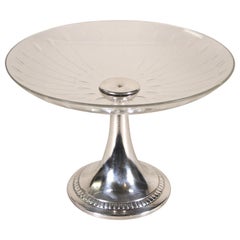 Silvered Art Deco Centerpiece by WMF with Cut Glass Bowl, Germany, circa 1920