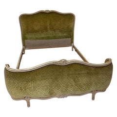 King Vintage French Upholstered Bed with Very Pretty Curved Foot End
