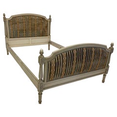 Small Double ( 4') Antique French Upholstered Bedstead with a Painted Frame