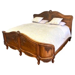 Super King 78" Wide Antique French Wooden Walnut Louis XV  Bed