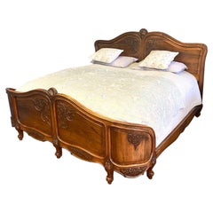 Super King 78" Wide Antique French Wooden Walnut Louis XV Bed