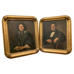 Antique Pair of Oil Paintings on Canvas, Depicting Ancestors, 19th Century Italy