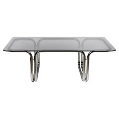 Midcentury Chromed Steel Italian Coffee Table with Smoked Glass Top, 1970s