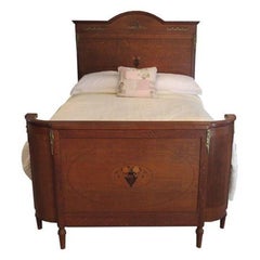 Double (4'6) Antique French Oak Bedstead with Very Tall Headboard & Curved Foot