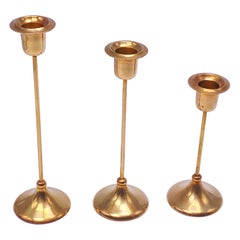 Vintage Candlesticks in Brass, Sweden 1960, Brown Color, Set of Three