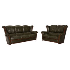 Nieri Leather Sofa Set Dark Green Three-Seater Two-Seater Couch